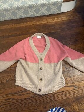 LUSH-Pink and Camel Knit Cardigan-Medium